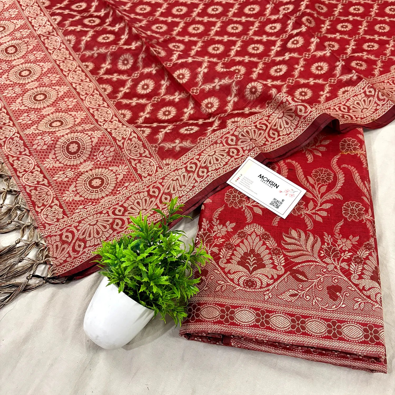 Maroon Yoga Jaal Cotton Silk Banarasi Suit