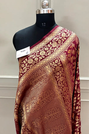 Maroon Zari Banarasi Silk Saree