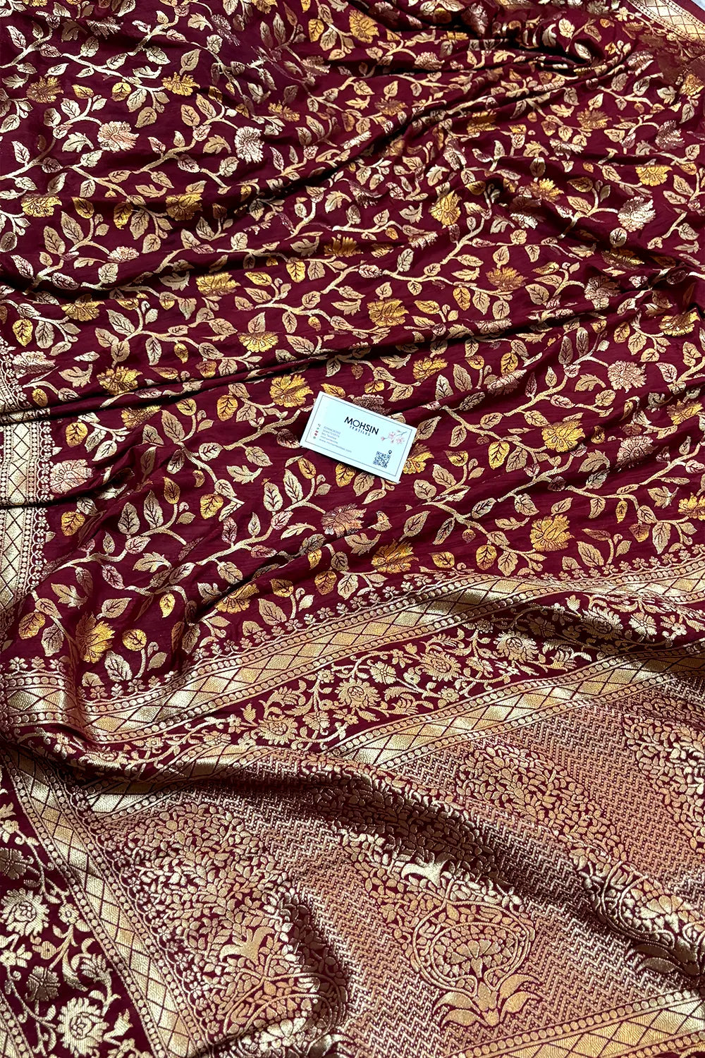 Maroon Zari Banarasi Silk Saree