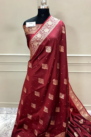 Maroon Zari Banarasi Silk Saree
