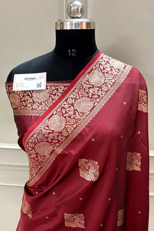 Maroon Zari Banarasi Silk Saree