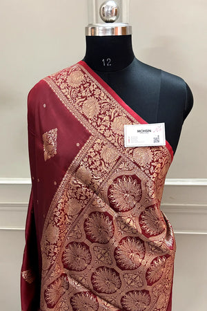 Maroon Zari Banarasi Silk Saree