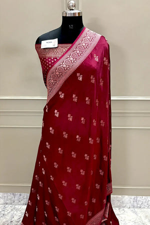 Maroon Zari Georgette Silk Banarasi Saree