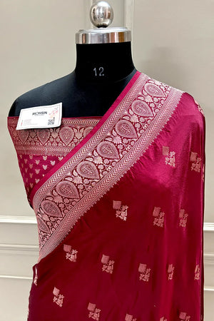 Maroon Zari Georgette Silk Banarasi Saree