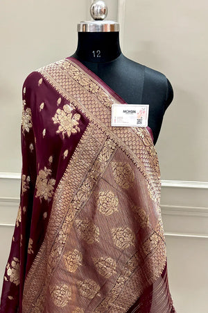 Maroon Zari Georgette Silk Banarasi Saree