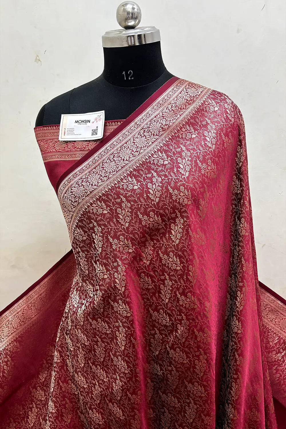 Maroon Zari Katan Jamdani Silk Banarasi Saree