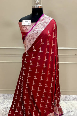 Maroon Zari Katan Silk Banarasi Saree