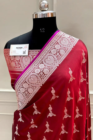 Maroon Zari Katan Silk Banarasi Saree