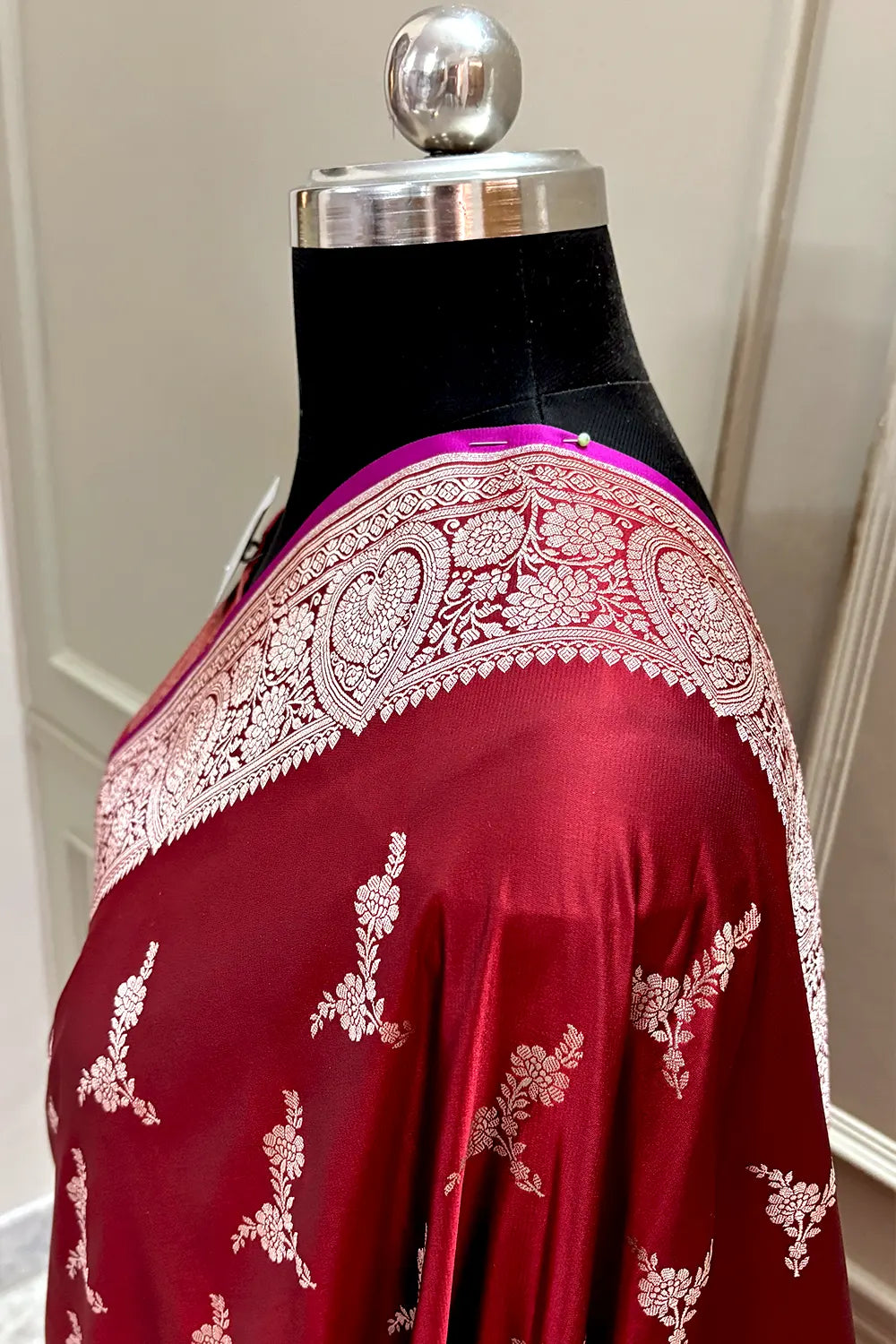 Maroon Zari Katan Silk Banarasi Saree
