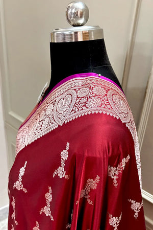 Maroon Zari Katan Silk Banarasi Saree
