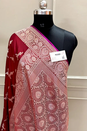 Maroon Zari Katan Silk Banarasi Saree