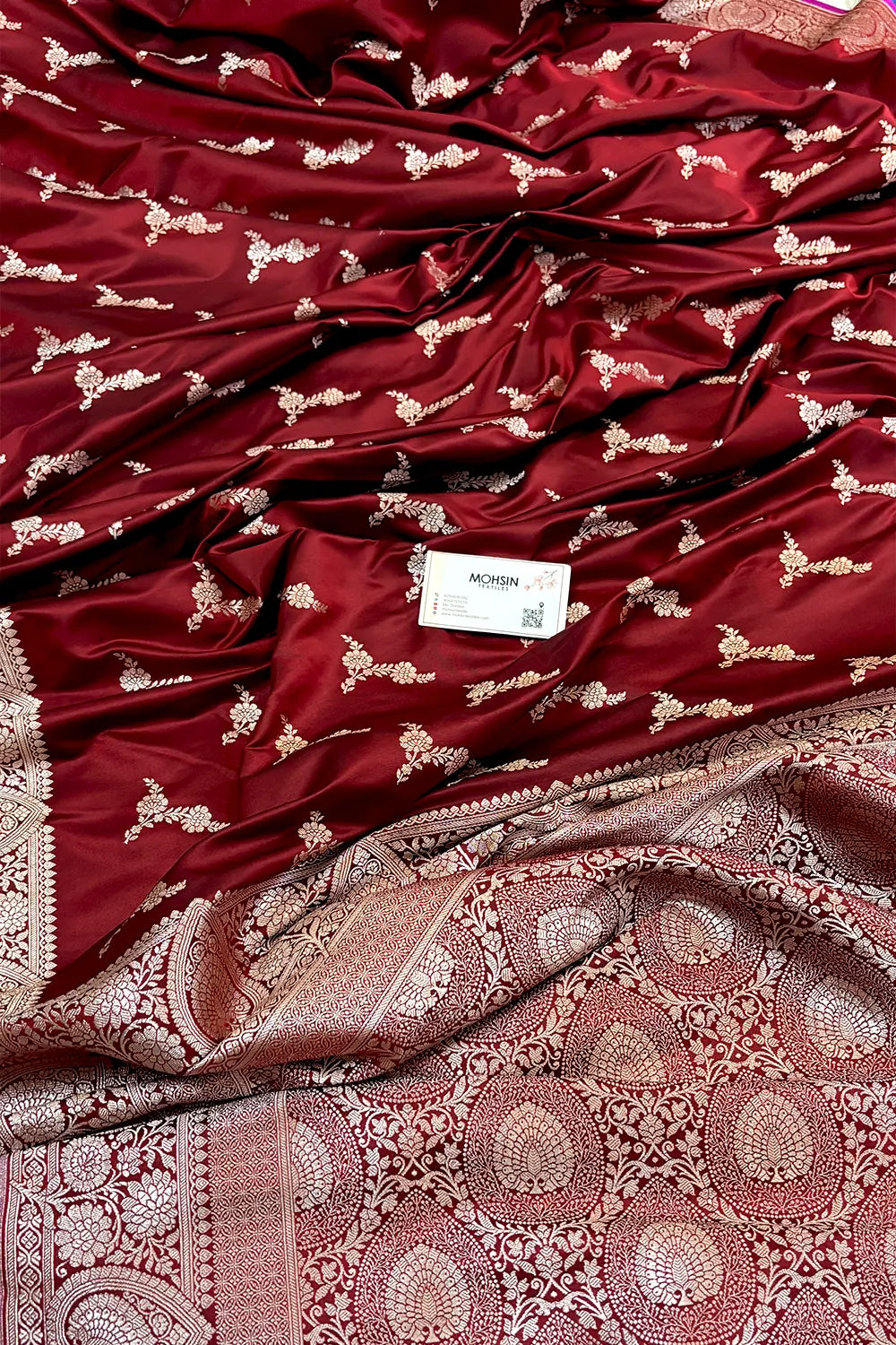 Maroon Zari Katan Silk Banarasi Saree