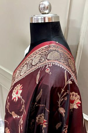 Maroon Zari Katan Silk Banarasi Saree