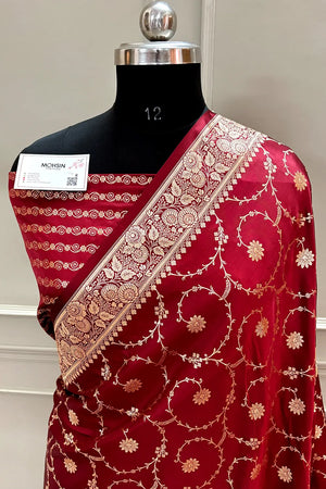 Maroon Zari Katan Silk Banarasi Saree