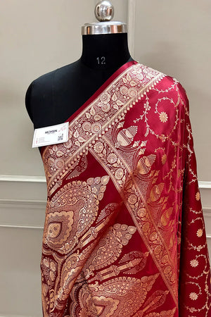Maroon Zari Katan Silk Banarasi Saree