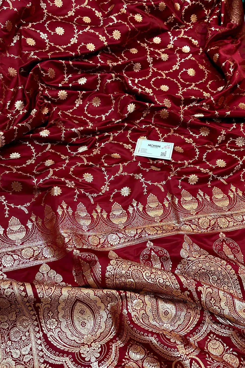 Maroon Zari Katan Silk Banarasi Saree