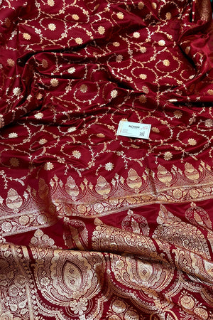 Maroon Zari Katan Silk Banarasi Saree