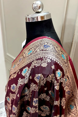 Maroon Zari Katan Silk Banarasi Saree