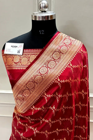 Maroon Zari Katan Silk Banarasi Saree