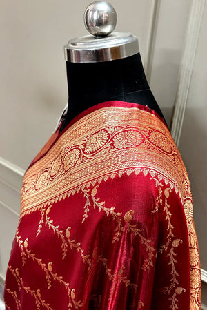 Maroon Zari Katan Silk Banarasi Saree