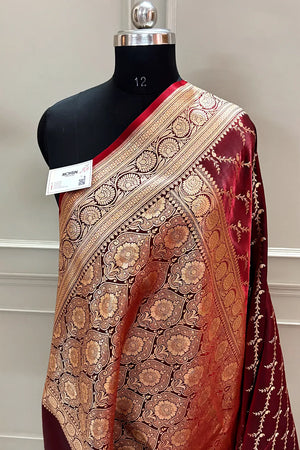Maroon Zari Katan Silk Banarasi Saree