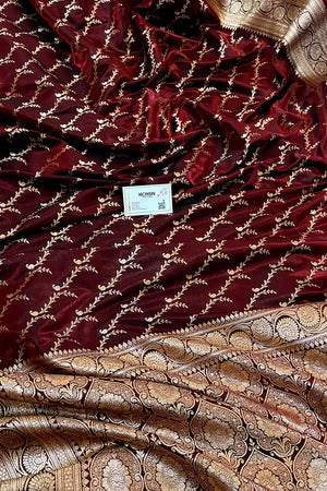 Maroon Zari Katan Silk Banarasi Saree