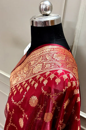 Maroon Zari Katan Silk Banarasi Saree