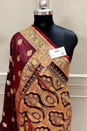 Maroon Zari Katan Silk Banarasi Saree
