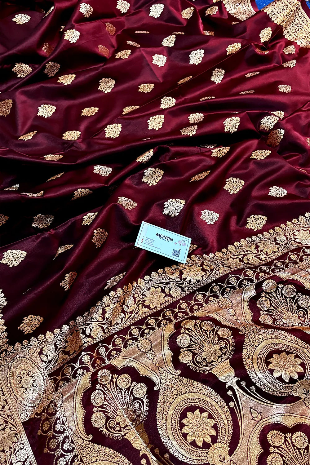 Maroon Zari Katan Silk Banarasi Saree