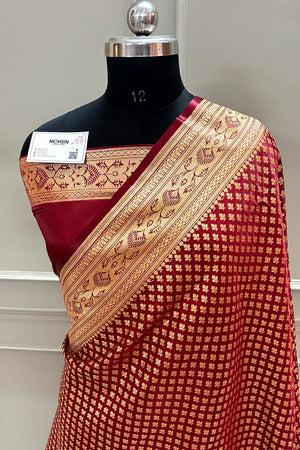 Maroon Zari Katan Silk Banarasi Saree