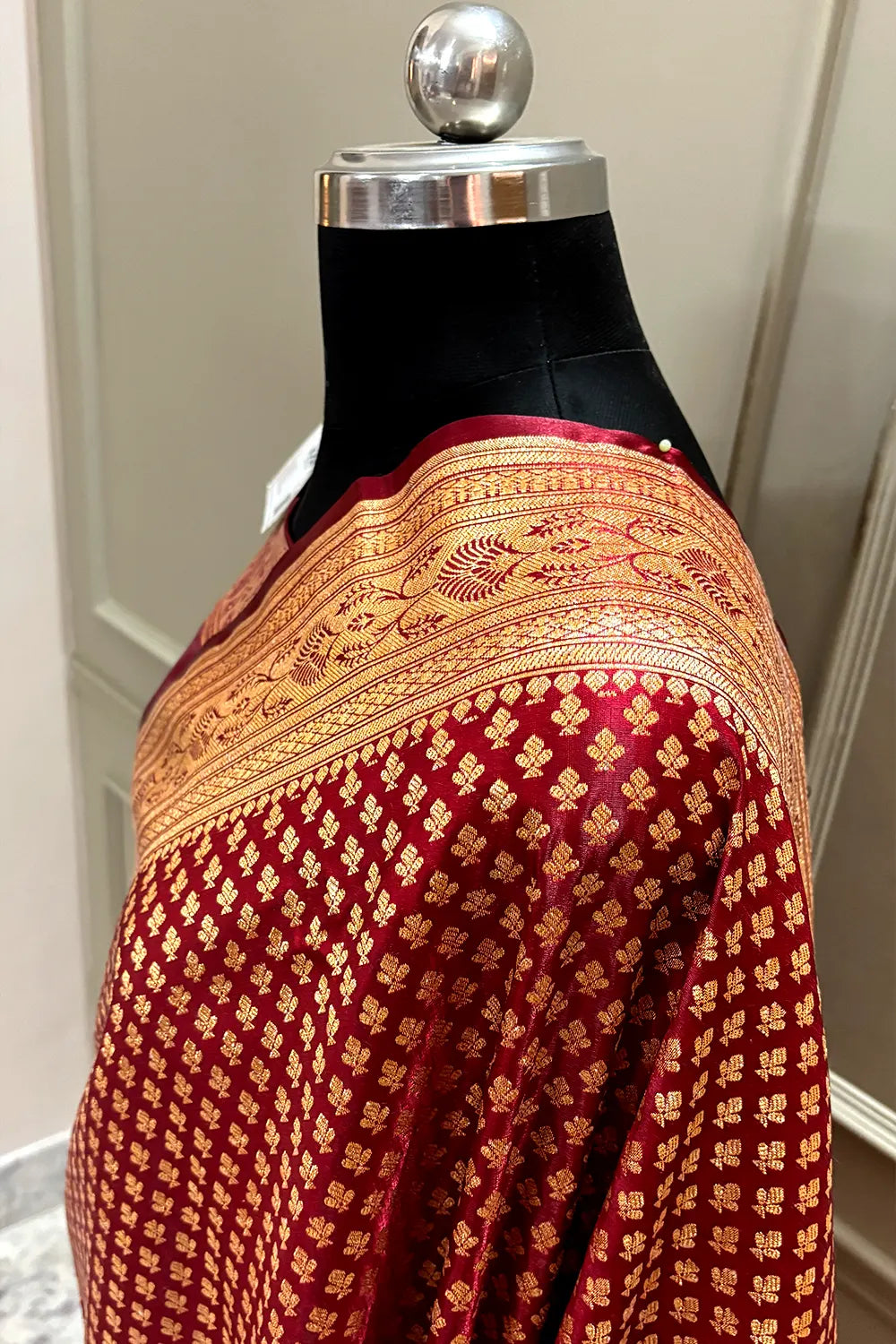 Maroon Zari Katan Silk Banarasi Saree