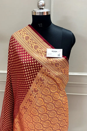 Maroon Zari Katan Silk Banarasi Saree