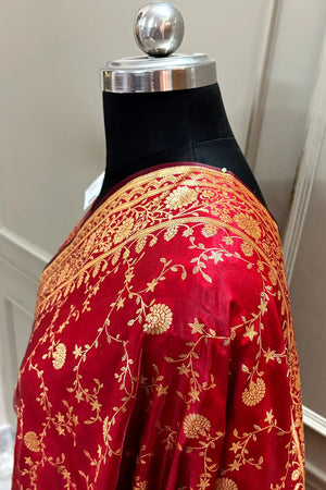 Maroon Zari Katan Silk Banarasi Saree