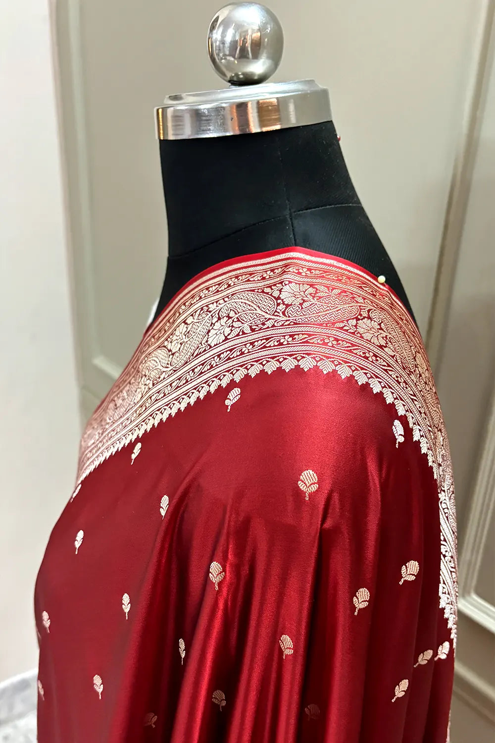Maroon Zari Katan Silk Banarasi Saree