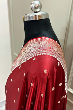 Maroon Zari Katan Silk Banarasi Saree