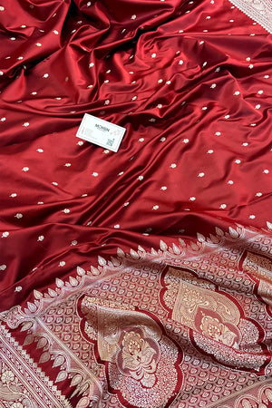 Maroon Zari Katan Silk Banarasi Saree