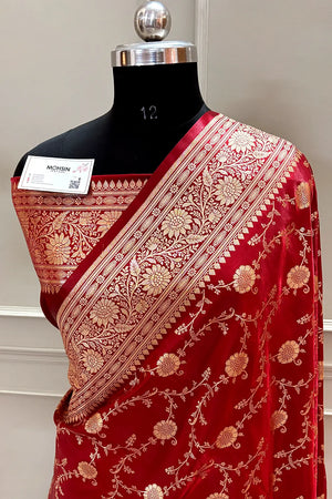 Maroon Zari Katan Silk Banarasi Saree