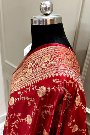 Maroon Zari Katan Silk Banarasi Saree