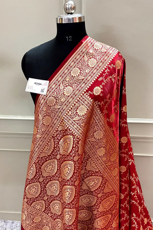Maroon Zari Katan Silk Banarasi Saree
