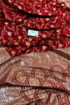 Maroon Zari Katan Silk Banarasi Saree