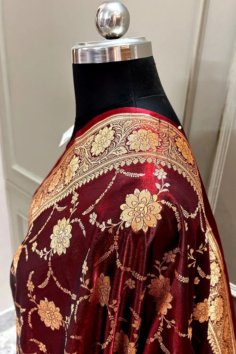Maroon Zari Katan Silk Banarasi Saree