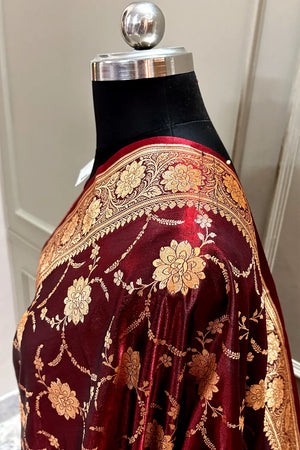 Maroon Zari Katan Silk Banarasi Saree