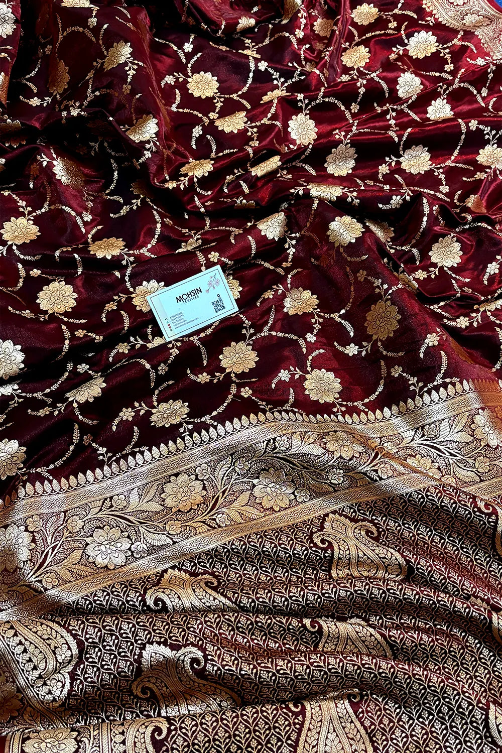 Maroon Zari Katan Silk Banarasi Saree