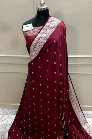 Maroon Zari Katan Silk Banarasi Saree