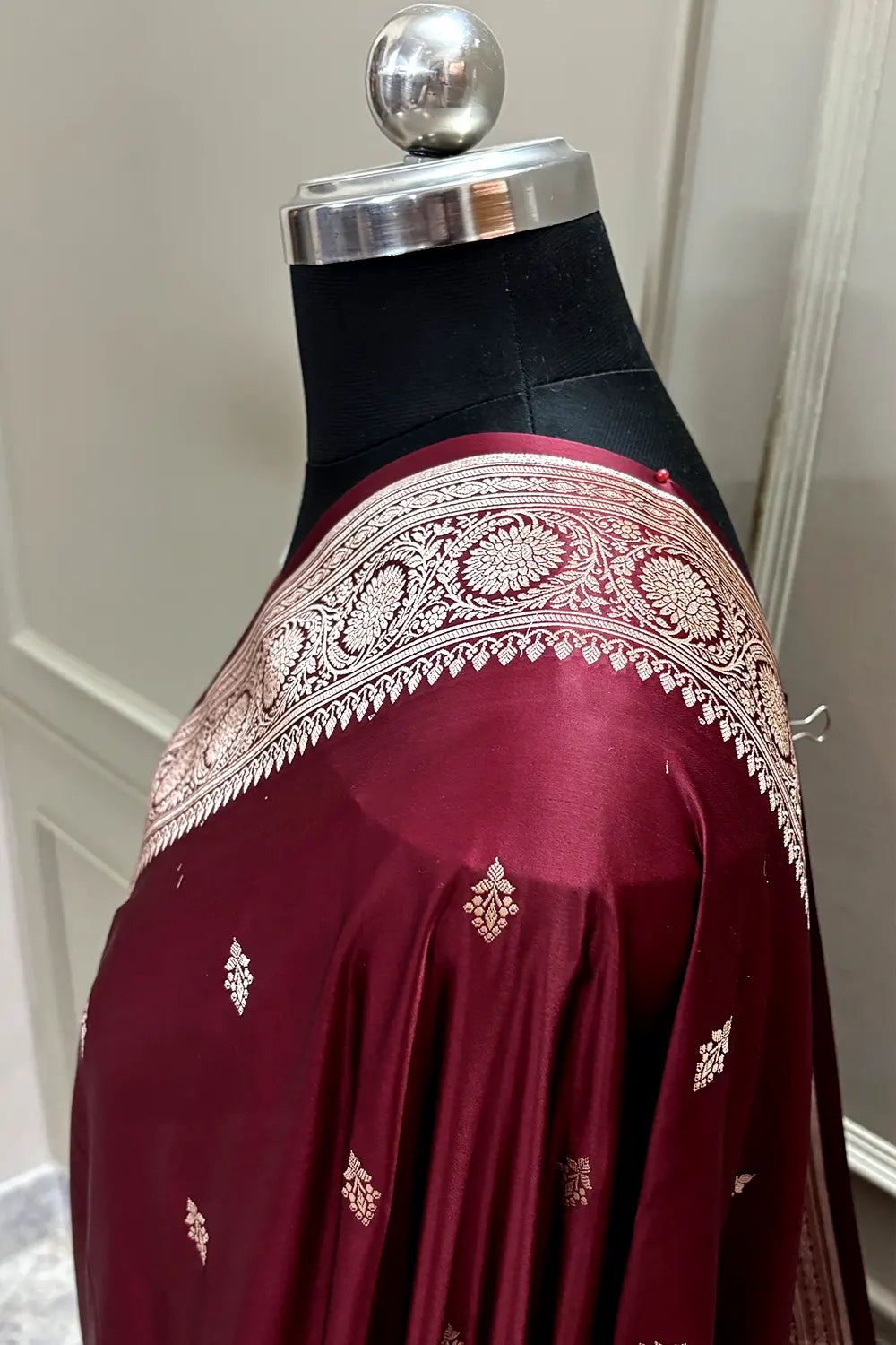 Maroon Zari Katan Silk Banarasi Saree