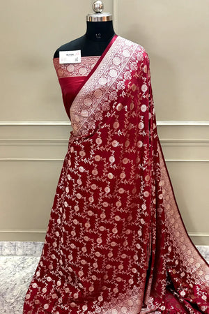 Maroon Zari Katan Silk Banarasi Saree