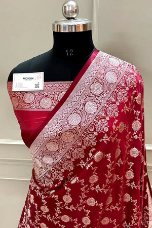 Maroon Zari Katan Silk Banarasi Saree