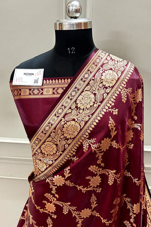 Maroon Zari Katan Satin Silk Banarasi Saree