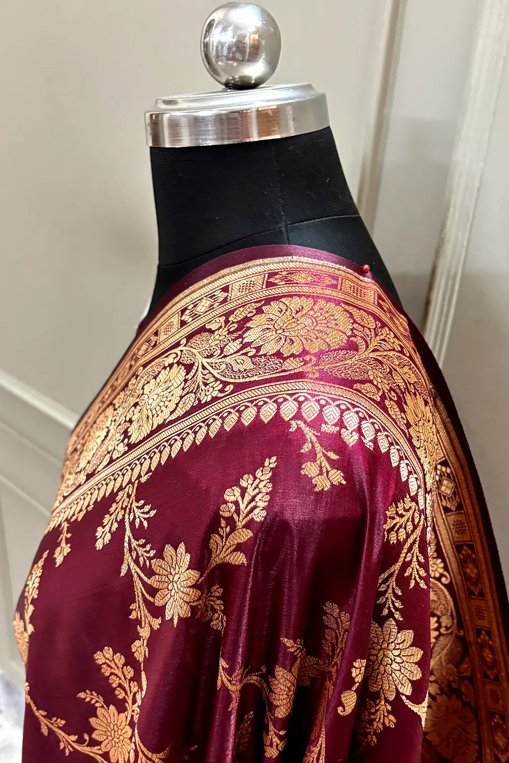 Maroon Zari Katan Satin Silk Banarasi Saree
