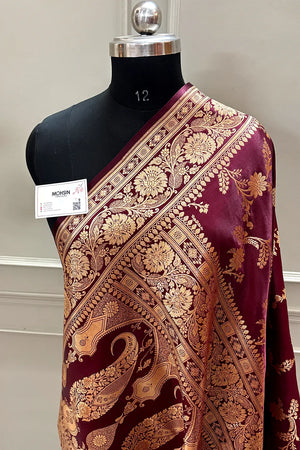 Maroon Zari Katan Satin Silk Banarasi Saree